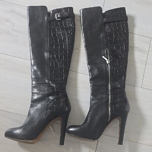 Donald J. Pliner Black Heeled Boots with Crocodile Texture